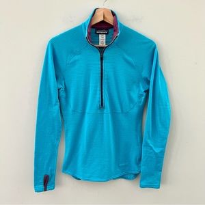 Patagonia Polartec Power Dry Womens Grid Fleece 1/2 Zip Base Layer Blue Small